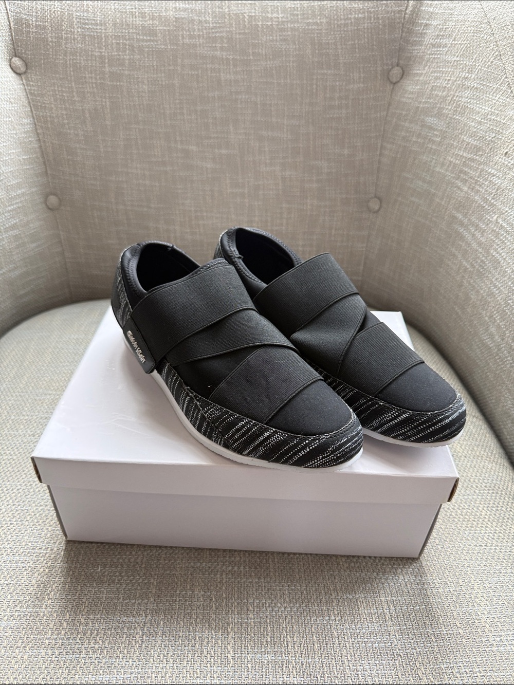 Calvin Klein Black Slip-On Casual Sneakers with Patterned Trim